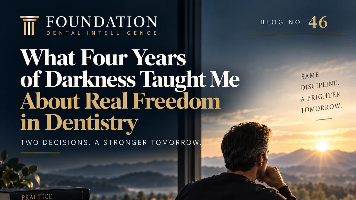 Foundation Dental Intelligence Blog No. 46, What Four Years of Darkness Taught Me About Real Freedom in Dentistry., by Dr. Jim Arnold.