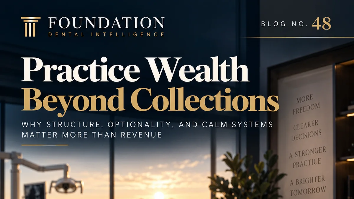 Foundation Dental Intelligence Blog No. 48, Practice Wealth Beyond Collections., by Dr. Jim Arnold.