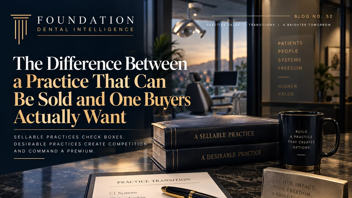 Foundation Dental Intelligence Blog No. 52, The Difference Between a Practice That Can Be Sold and One Buyers Actually Want., by Dr. Jim Arnold.