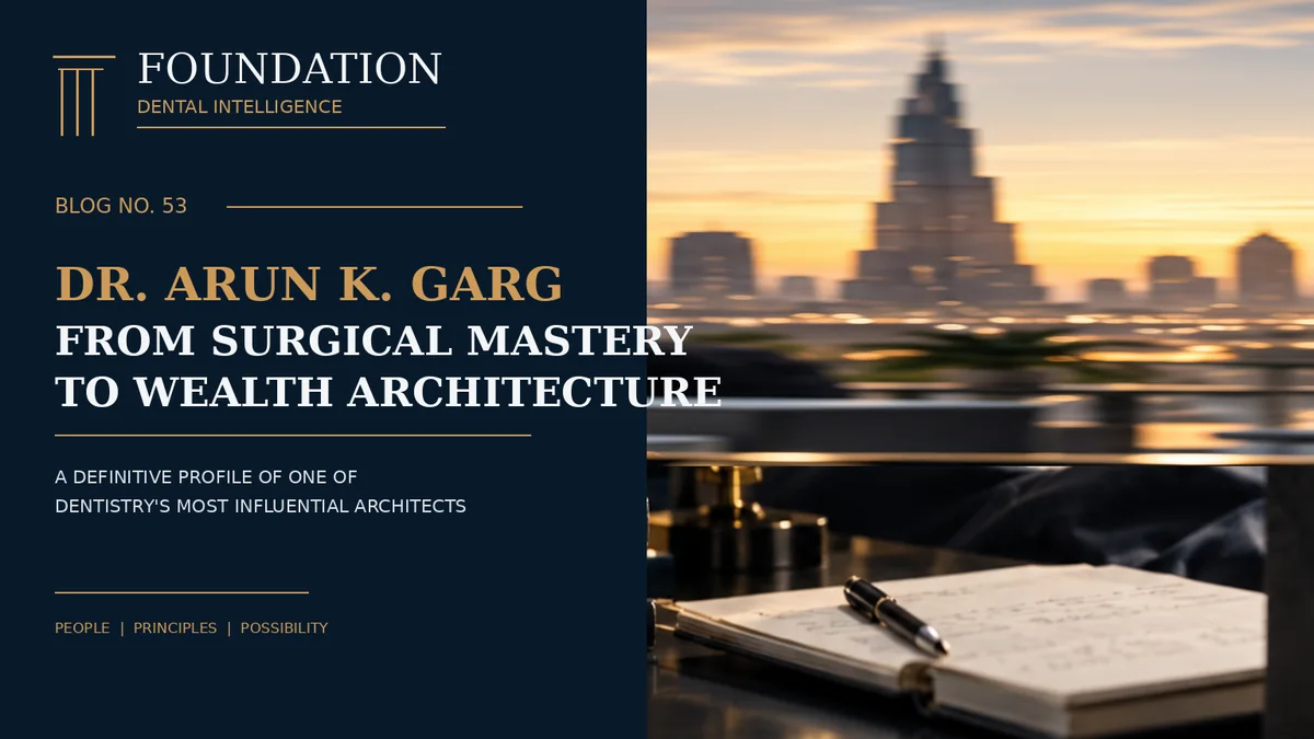Foundation Dental Intelligence Blog No. 53, Dr. Arun K. Garg: From Surgical Mastery to Wealth Architecture., by Dr. Jim Arnold.