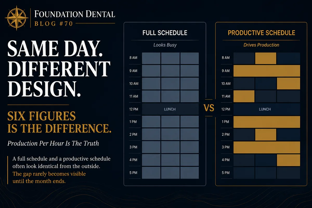 Comparison of two schedules for the same day. A full schedule looks busy; a productive schedule drives production. Six figures is the difference. A full schedule and a productive schedule often look identical from the outside.