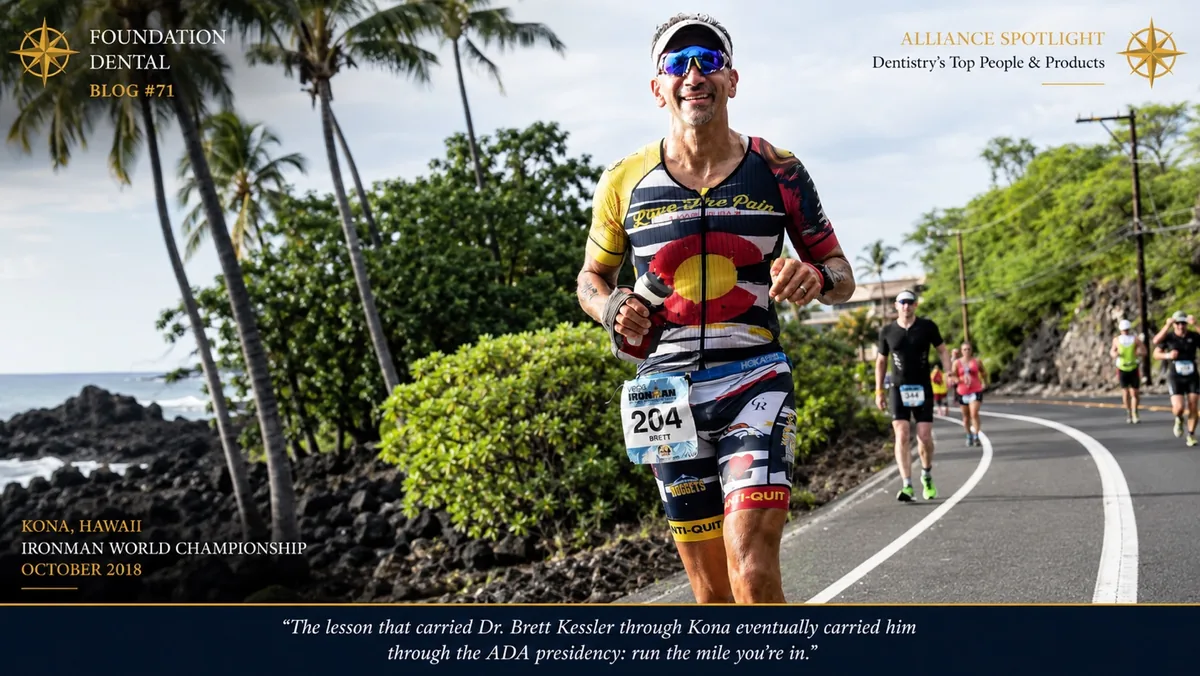 Dr. Brett Kessler running the marathon leg of the Ironman World Championship in Kona, Hawaii, October 2018.