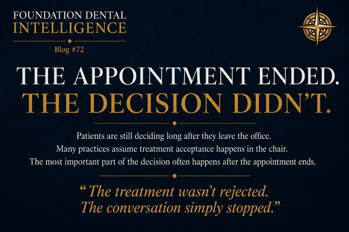 Graphic: the appointment ended, the decision didn't. Patients are still deciding long after they leave the office. The treatment wasn't rejected, the conversation simply stopped.
