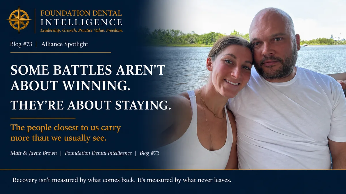 Matt and Jayne Brown together outdoors by the water. Caption: some battles aren't about winning, they're about staying.