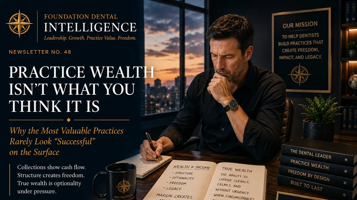 Foundation Dental Intelligence Newsletter No. 48, Practice Wealth Isn’t What You Think It Is., by Dr. Jim Arnold.