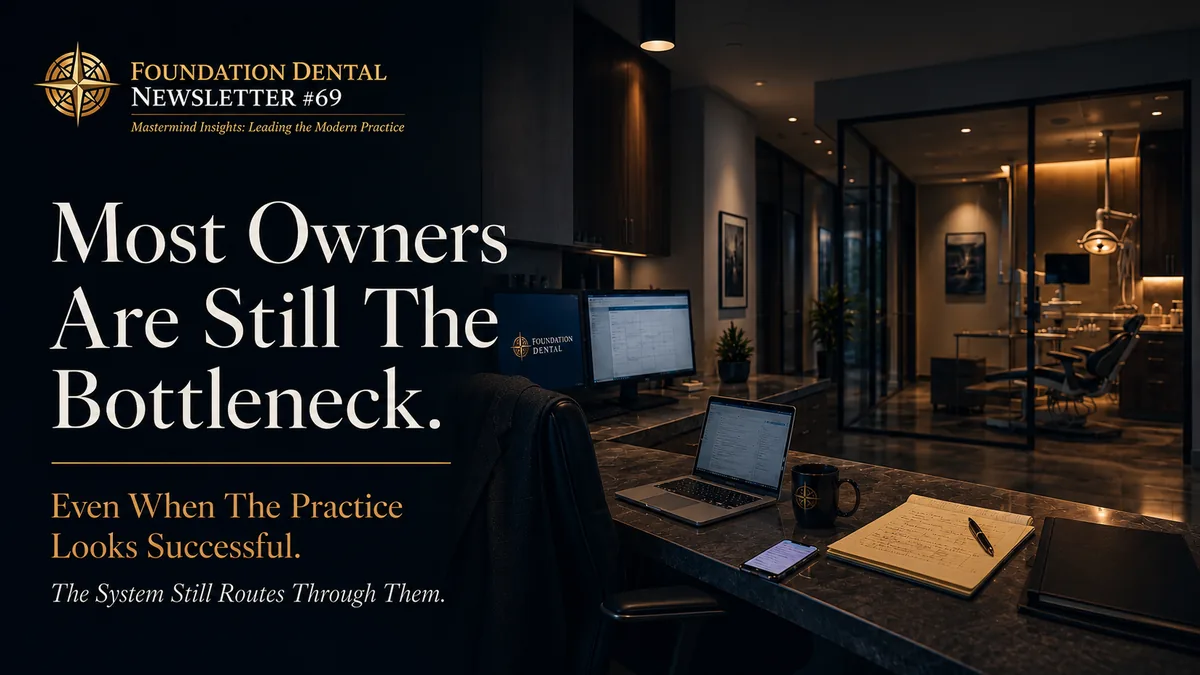 Foundation Dental Intelligence Newsletter No. 69, The Practice That Runs Without You Isn't Built in a Day., by Dr. Jim Arnold.