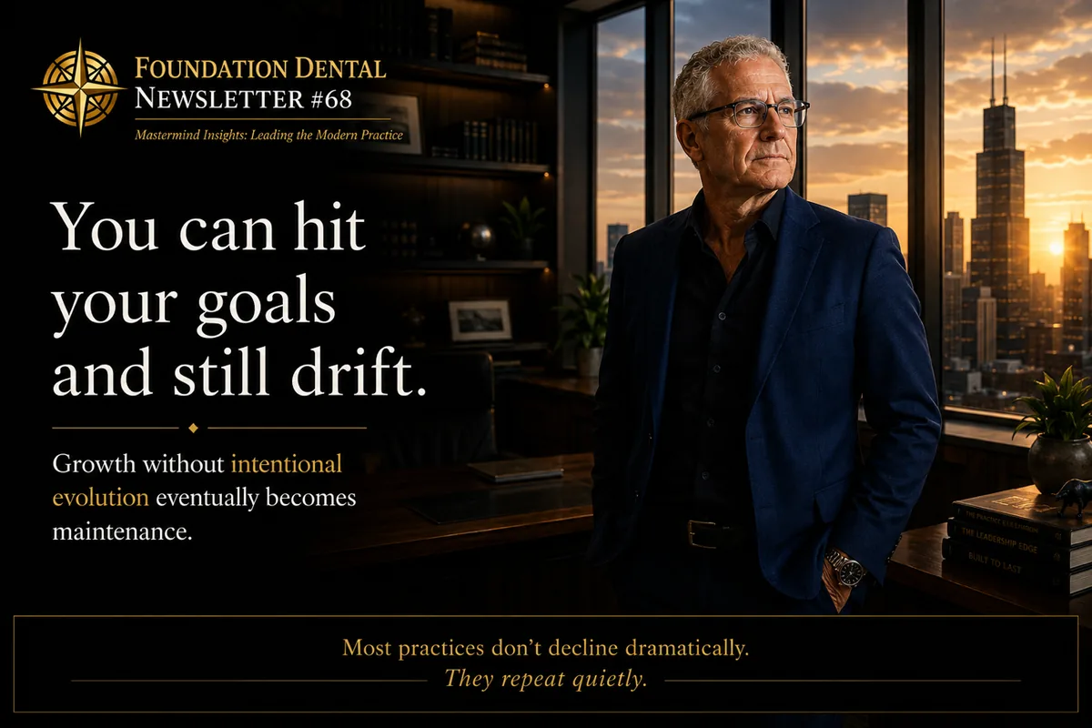 Dr. Jim Arnold standing by a window at sunset. Caption: you can hit your goals and still drift. Growth without intentional evolution eventually becomes maintenance.