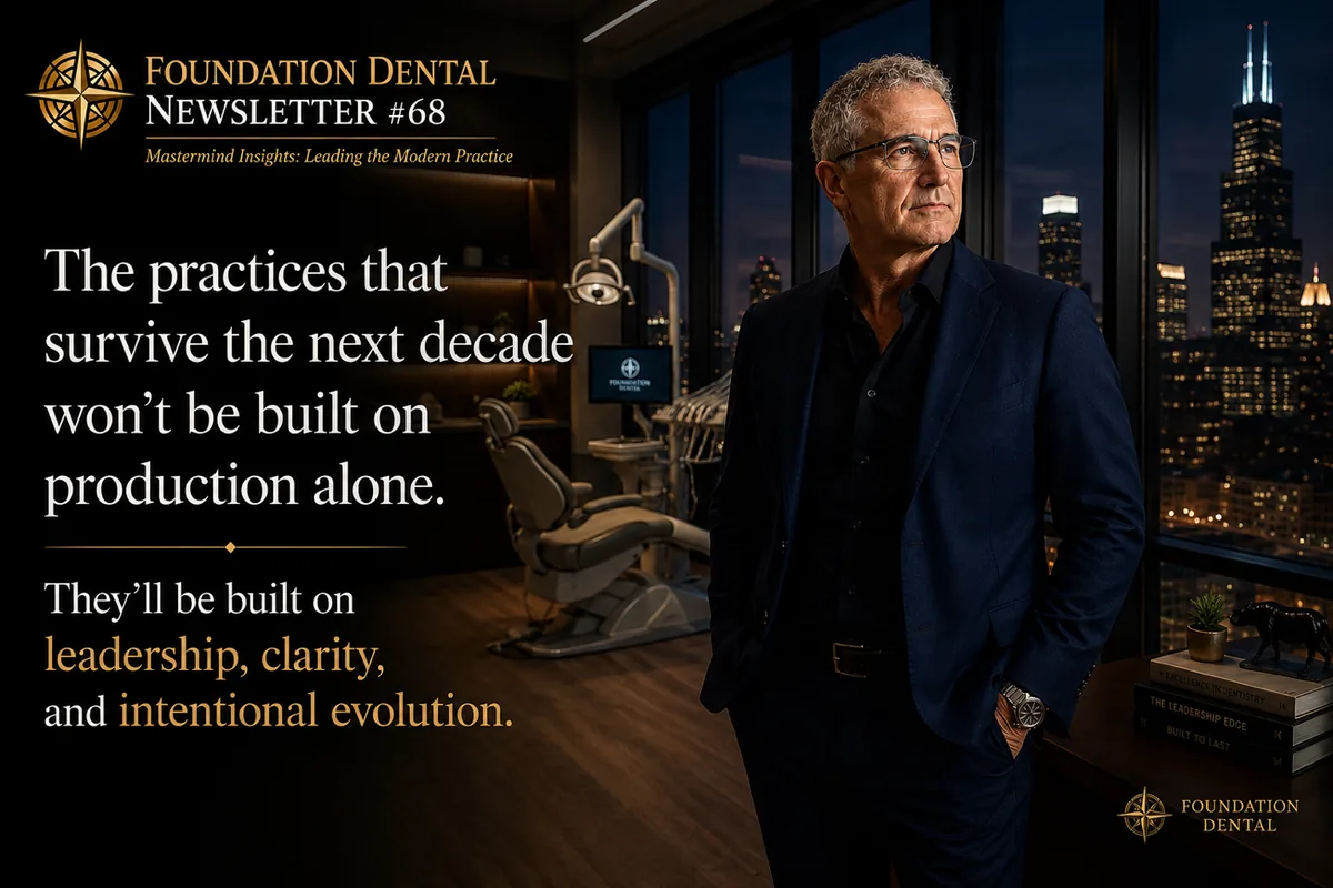 Dr. Jim Arnold in a practice at dusk. Caption: the practices that survive the next decade won't be built on production alone. They'll be built on leadership, clarity and intentional evolution.