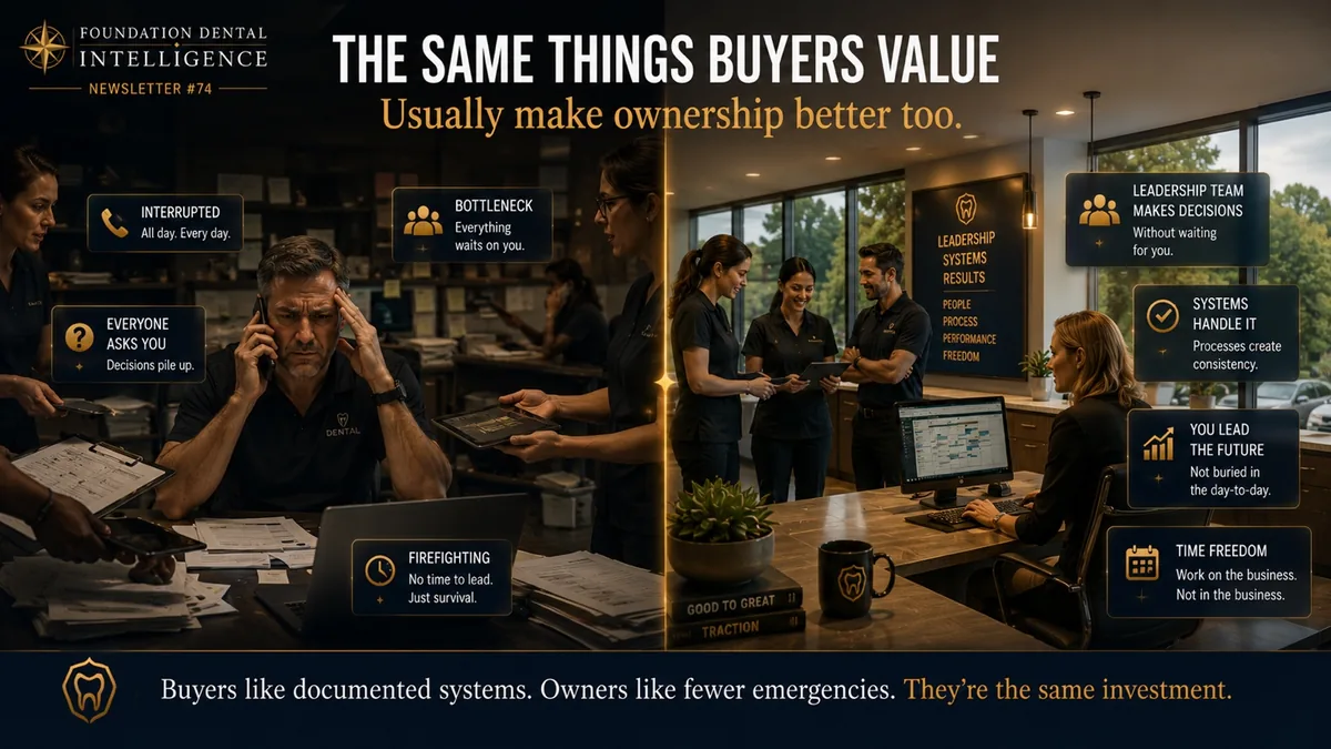 Comparison of an interrupted owner against a documented system. Caption: the same things buyers value usually make ownership better too. Buyers like documented systems, owners like fewer emergencies.