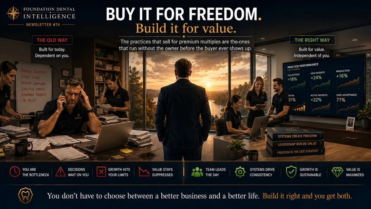 A figure looking out at sunrise. Caption: buy it for freedom, build it for value. You don't have to choose between a better business and a better life.